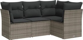 vidaXL Set canapea de grădină cu perne, 4 piese, gri, poliratan