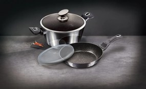 Set oala cu capac si tigaie marmorata, 4 piese Carbon Pro Berlinger Haus BH 7106