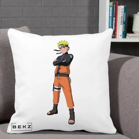 Perna Personalizata Naruto Uzumaki Portret Complet, 40x40 cm, Alba Mata, Husa Detasabila, Perna Inclusa, BEKZ®