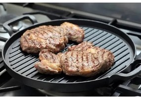Placa grill BBQ rotunda 31cm cu 2 manere, fonta Perfect Home 15521
