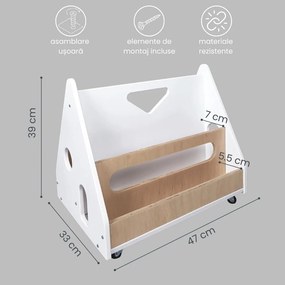 Biblioteca Montessori cu roti, in forma de casuta BOOKY Pearl White