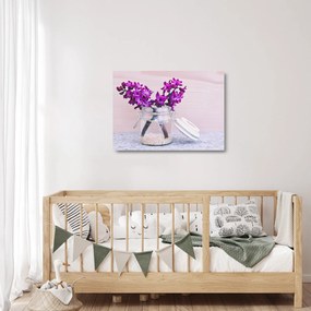 Tablou pe sticlă cu flori violete (70x50 cm)