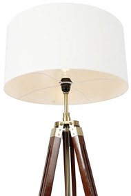 Lampă de podea vintage din alamă cu abajur alb 50 cm trepied - Cortin