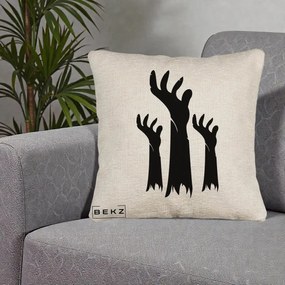 Perna Decorativa Halloween Maini Zombie Alb-Negru, 40x40 cm, Bej Canapea, Husa Detasabila, Perna Inclusa, BEKZ®