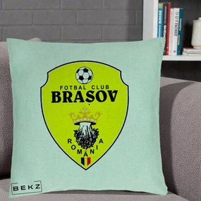 Perna Personalizata FC Brasov Fotbal Romania, 40x40 cm, Verde Menta, Husa Detasabila, Perna Inclusa, BEKZ®