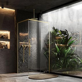 Cabina de dus SOLAR cu cadita neagra auriu periat 90x90 cm