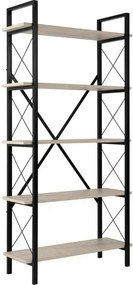 Etajera ELYSIAN, bej cu efect de piatra travertin/negru, PAL/metal, 90