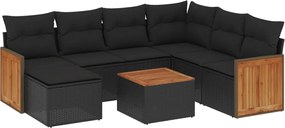 vidaXL Set mobilier de grădină cu perne, 8 piese, negru, poliratan
