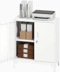HOMCOM Dulap de birou din metal, uși cu închidere, comodă de birou, design în 2 nivele, Alb | Aosom Romania