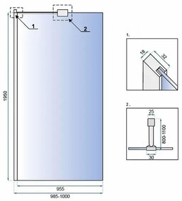 Paravan de dus tip Walk-in Rea Aero N 100x195 cm profil crom