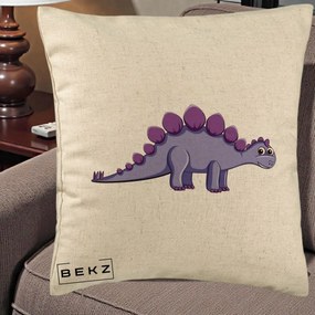 Perna Personalizata Stegozaur Mov, 40x40 cm, Bej, Husa Detasabila, Perna Inclusa, BEKZ®