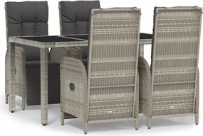 vidaXL Set mobilier de grădină cu perne, 5 piese, gri, poliratan