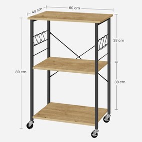 Masuta pe roti cu 3 rafturi TAYLOR ARTISAN 60x40 cm