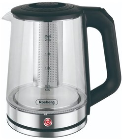 Fierbator electric Rosberg R51230R, 1500W, 2L, Sticla, Filtru, Oprire automata, Negru