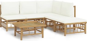 vidaXL Set mobilier de grădină cu perne alb crem, 6 piese, bambus