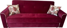 Canapea VERA extensibila, 3 locuri, lada de depozitare, catifea rosu bordo, 225x90x90 Rosu Bordo, Catifea