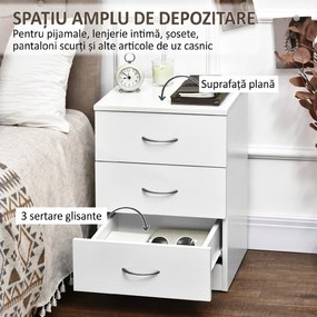 HOMCOM Noptieră pentru Dormitor cu 3 Sertare, 40X35x58 cm, Albă | Aosom Romania