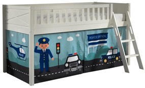Set complet pat semi-supraetajat SCOTT pentru copii, alb, 90 x 200 cm, din pin scandinav masiv, cu scară, sertare opționale pentru depozitare, 3