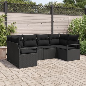 Set canapea de grădină vidaXL cu 6 piese și perne Ratan Poly Negru