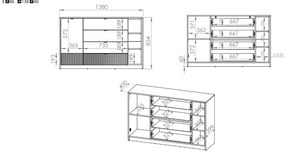 Comoda living  dormitor hol cu 4 sertare si 1 usa , alb mdf grafit stejar, 138x86x40 cm, canturi abs, cu rafturi