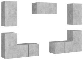 Set dulap TV, 7 piese, gri beton, PAL Gri beton, 60 x 30 x 30 cm, 1