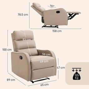 HOMCOM Fotoliu Reclinabil 160° cu Suport pentru Picioare, din Piele PU, Lemn și Oțel, 65x89x100 cm, Maro Deschis | Aosom Romania