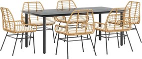 vidaXL Set de sufragerie de grădină de 7 piese sticlă poliratan maro