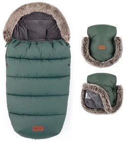 PETITE&MARS - Set sac 4 în 1 COMFY pentru copii + mănuși tip mufă pentru cărucior FURRY Khaki