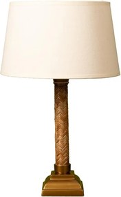 Lampă de masă din rattan împletit și metal auriu, cu abajur din bumbac bej, finisaj natural, 49×30 cm, „Rivan"