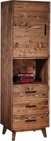 Vitrină lemn masiv Timeless 3 Sertare 1 Ușă 1 Nișă Whisky, 55 × 45 × 190 cm - Usă de sticlă