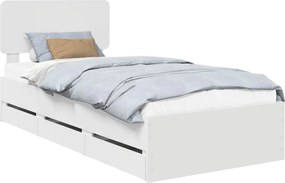 vidaXL Cadru de pat cu headboard Alb 75 x 190 cm Lemn prelucrat