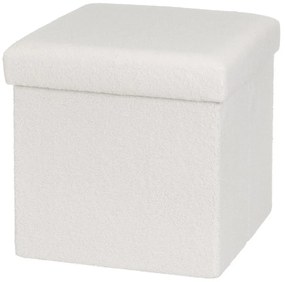 Taburet alb cu tapițerie din țesătură bouclé Ecru – Casa Selección