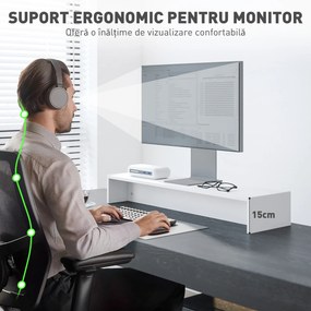 HOMCOM Suport monitor până la 16kg, cu 2 Compartimente de Depozitare, 100x27x15 cm, Alb | Aosom Romania