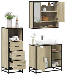vidaXL Set mobilier de baie, 3 piese, stejar sonoma, lemn prelucrat