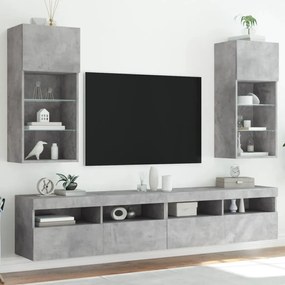 Comode TV cu lumini LED, 2 buc., gri beton, 40,5x30x90 cm