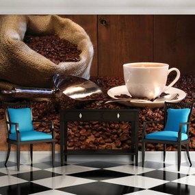 Fototapet - Sac plin cu boabe de cafea (254x184 cm)