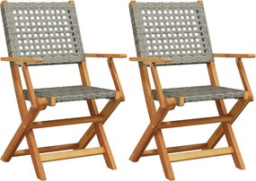 vidaXL Scaune de grădină 2 buc., gri, lemn masiv acacia și poliratan