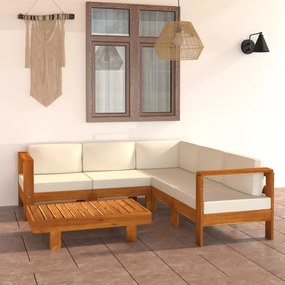 3057935 vidaXL Set mobilier grădină perne alb/crem, 6 piese, lemn masiv acacia