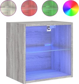 vidaXL Noptiere cu lumini LED montate pe perete, 2 buc.,stejar fumuriu
