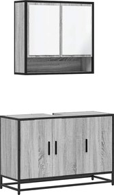 vidaXL Set mobilier de baie, 2 piese, gri sonoma, lemn prelucrat
