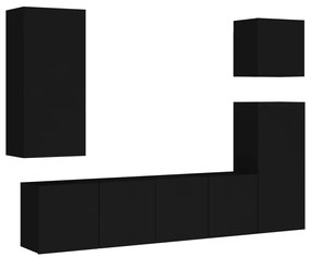 3216447 vidaXL Unități TV de perete, 5 piese, negru, lemn prelucrat