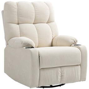 HOMCOM Fotoliu de relaxare cu suport pentru picioare, fotoliu de culcare, rotativ, până la 150 kg, structură din oțel, 88x96x108cm, Bej | Aosom Romania