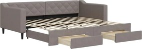 vidaXL Pat de zi cu extensie și sertare, gri taupe, 90x200 cm, textil
