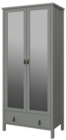 Dulap pentru haine Tuan II cu oglindă și mânere din piele, gri