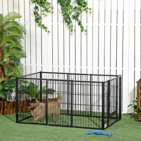 PawHut Tarc de Joacă pentru Animale, 6 Panouri din Oțel, Lungime Ajustabilă 82,5-150x61cm, Ideal pentru Interior/Exterior, Negru | Aosom Romania