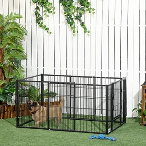 PawHut Tarc de Joacă pentru Animale, 6 Panouri din Oțel, Lungime Ajustabilă 82,5-150x61cm, Ideal pentru Interior/Exterior, Negru | Aosom Romania