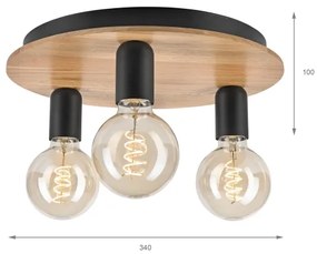 Plafonieră DUSTY 3xE27/15W/230V d. 34 cm stejar/negru