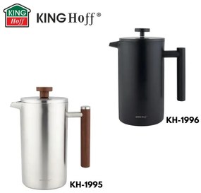 Presă franceză pentru cafea/ceai Kinghoff KH 1996, 1 l, Oțel inoxidabil, Pereți dubli, Negru