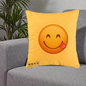 Perna Decorativa Emoji Limba Scoasa, 40x40 cm, Galben, Husa Detasabila, Perna Inclusa, BEKZ®