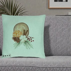 Perna Decorativa Aranjament de Craciun Nordic, 40x40 cm, Verde Menta, Husa Detasabila, Perna Inclusa, BEKZ®